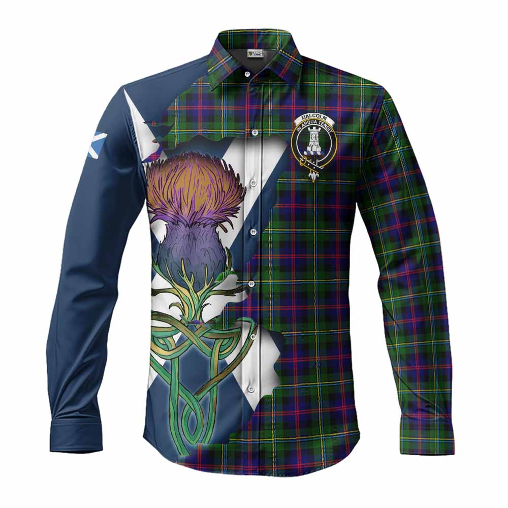 Malcolm Tartan Family Crest Long Sleeve Button Shirt Scottish Thistle Celtic Inspired Men's Shirt S - Tartan Vibes Clothing