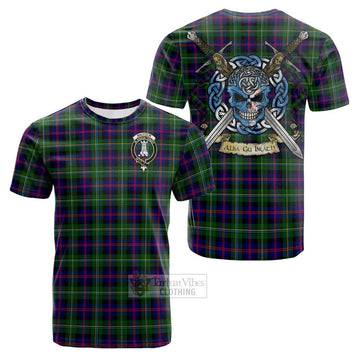 Malcolm Tartan Cotton T-shirt with Family Crest Celtic Skull Style