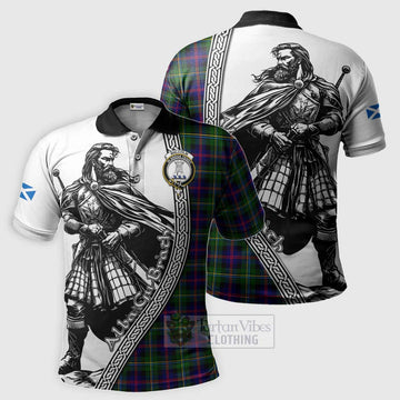 Malcolm Tartan Clan Crest Polo Shirt with Highlander Warrior Celtic Style