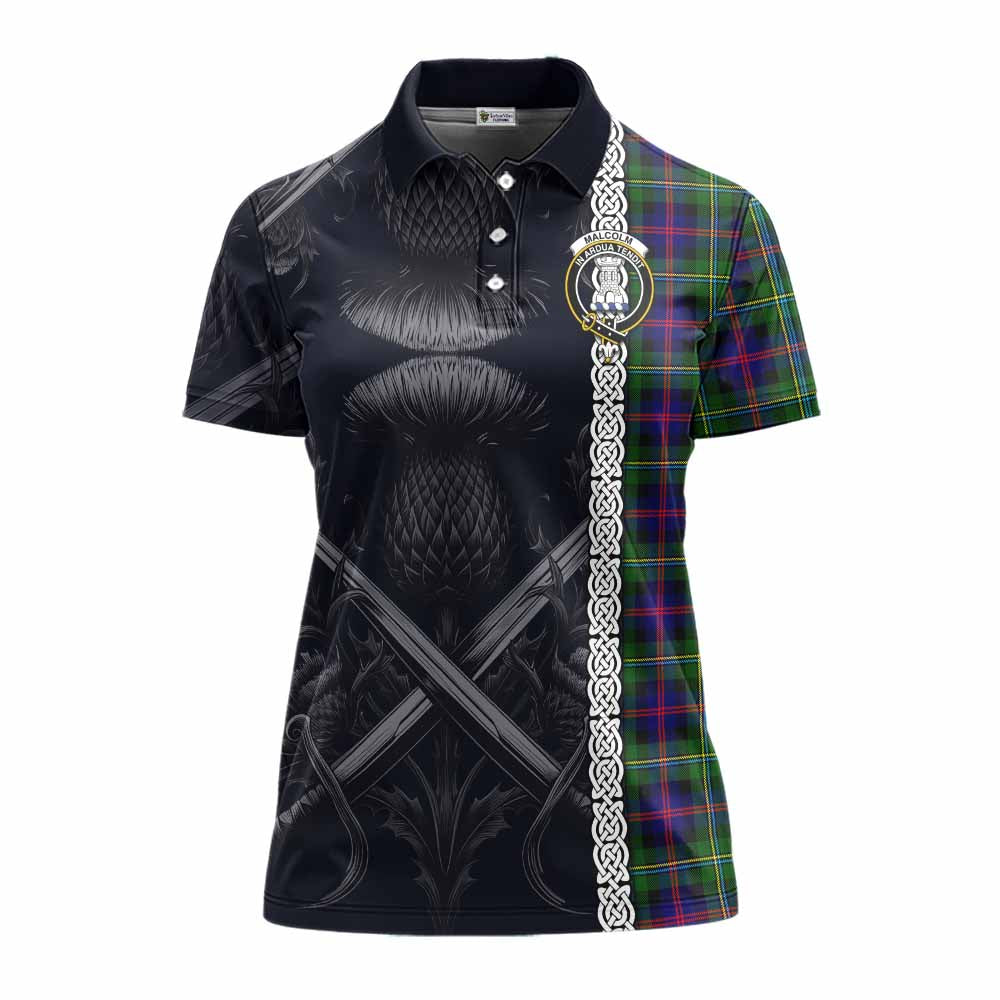 Tartan Vibes Clothing Malcolm Tartan Women's Polo Shirt with Family Crest Cross Sword Thistle Celtic Vibes