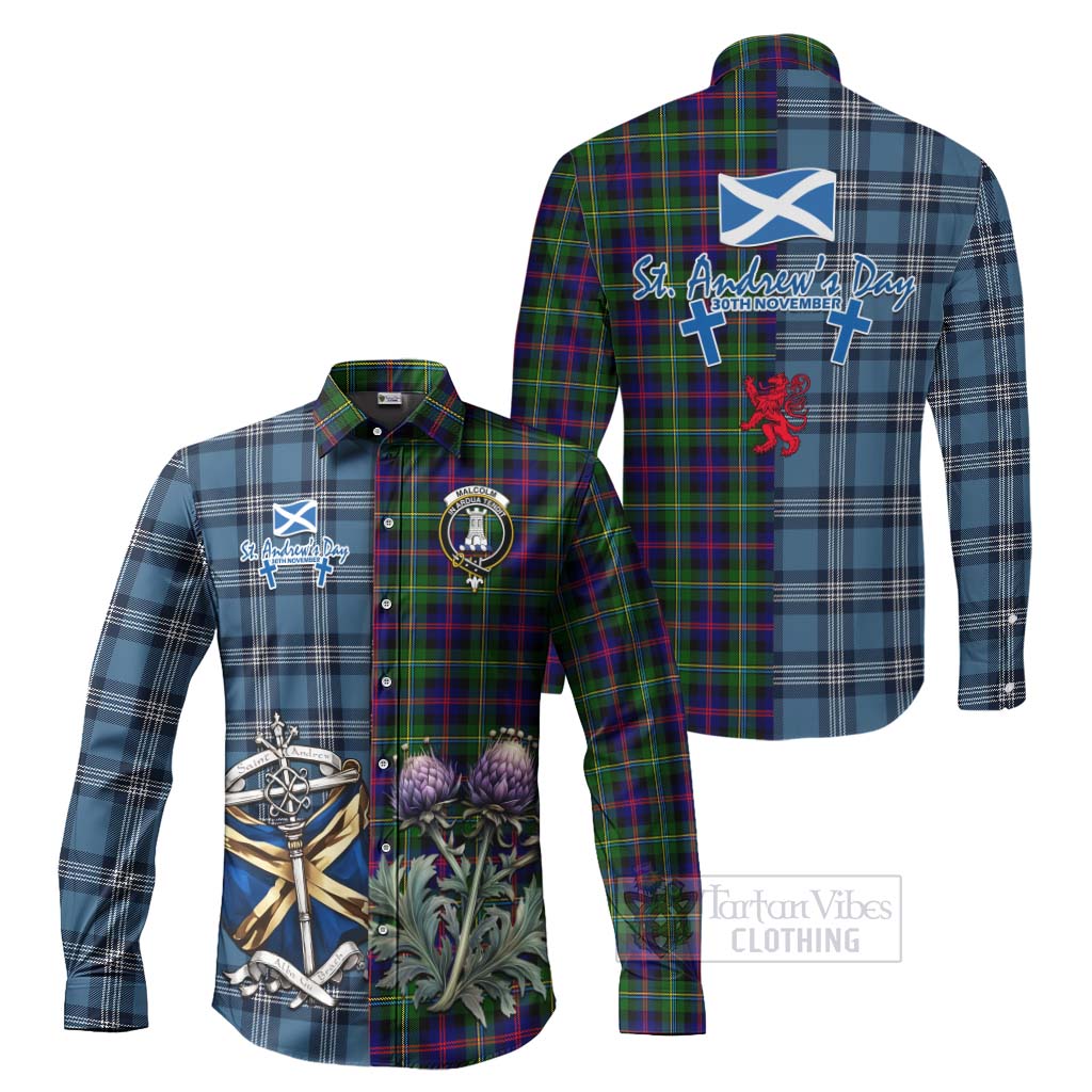 Tartan Vibes Clothing Malcolm Tartan Long Sleeve Button Shirt Happy St. Andrew's Day Half Tartan Style