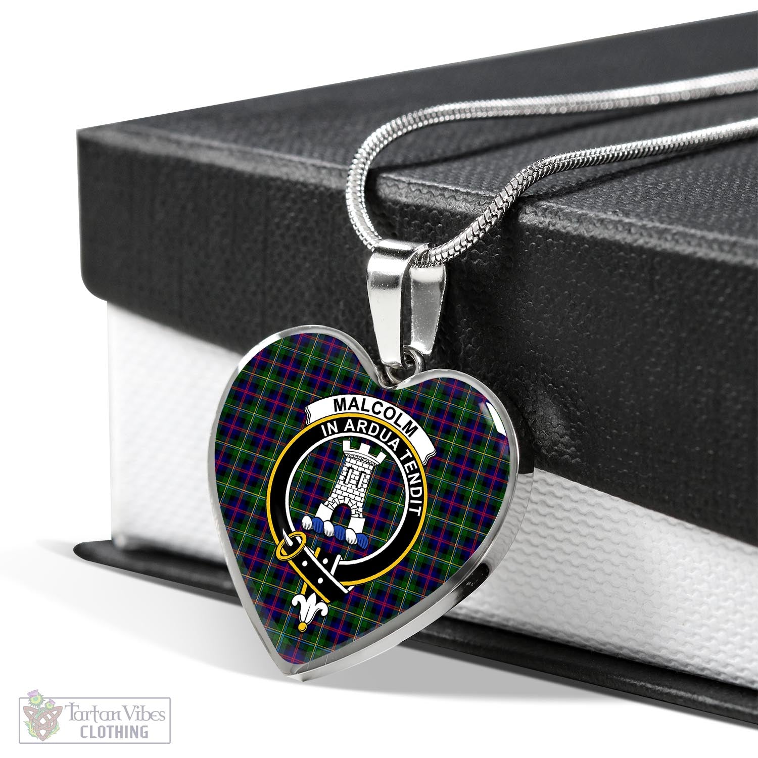 Tartan Vibes Clothing Malcolm Tartan Heart Necklace with Family Crest