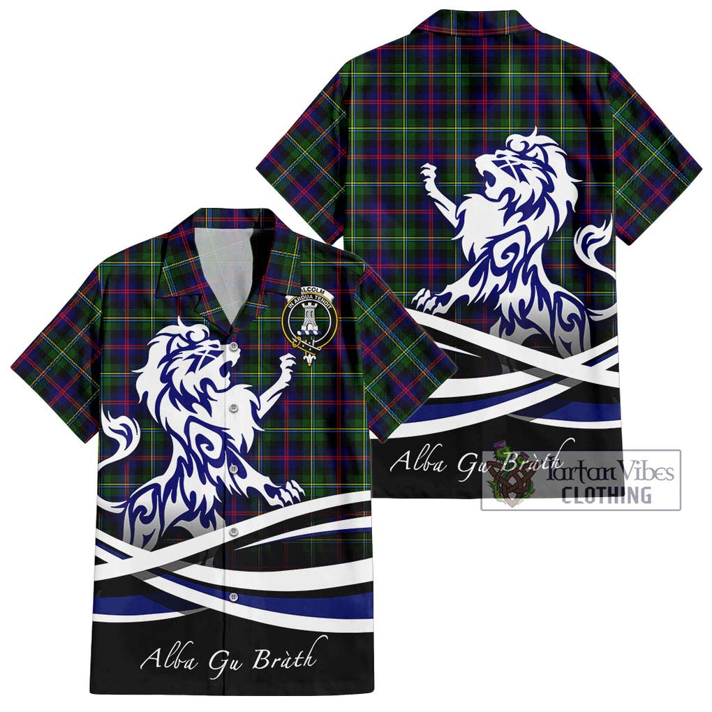 Malcolm Tartan Short Sleeve Button Shirt with Alba Gu Brath Regal Lion Emblem Kid - Tartanvibesclothing Shop