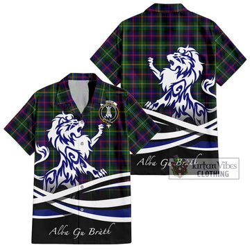 Malcolm Tartan Short Sleeve Button Shirt with Alba Gu Brath Regal Lion Emblem