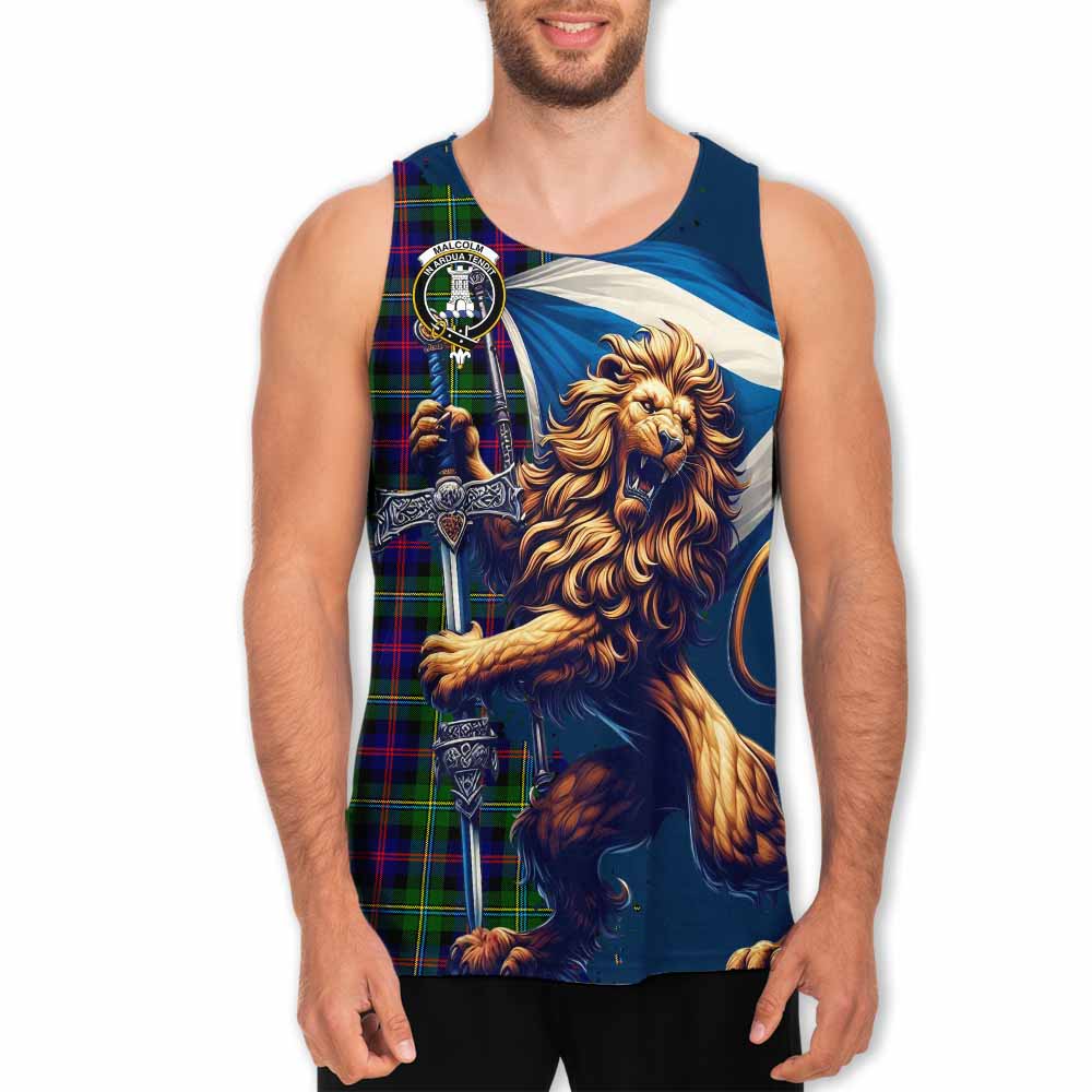 Tartan Vibes Clothing Malcolm Tartan Family Crest Men's Tank Top with Scottish Majestic Lion