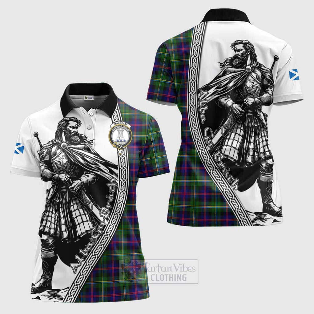 Tartan Vibes Clothing Malcolm Tartan Clan Crest Women's Polo Shirt with Highlander Warrior Celtic Style