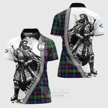 Malcolm Tartan Clan Crest Women's Polo Shirt with Highlander Warrior Celtic Style