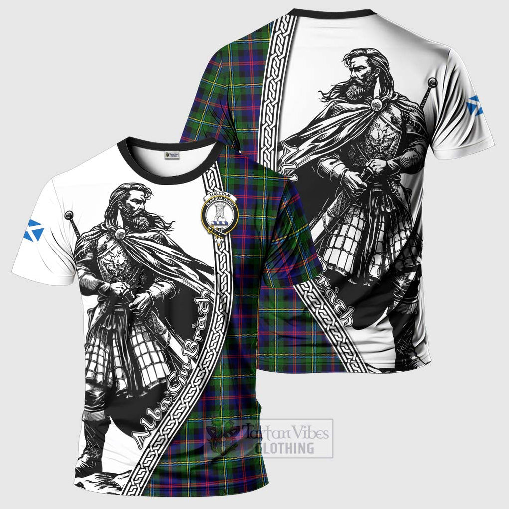 Tartan Vibes Clothing Malcolm Tartan Clan Crest T-Shirt with Highlander Warrior Celtic Style