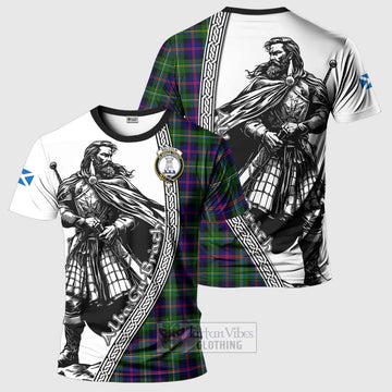 Malcolm Tartan Clan Crest T-Shirt with Highlander Warrior Celtic Style