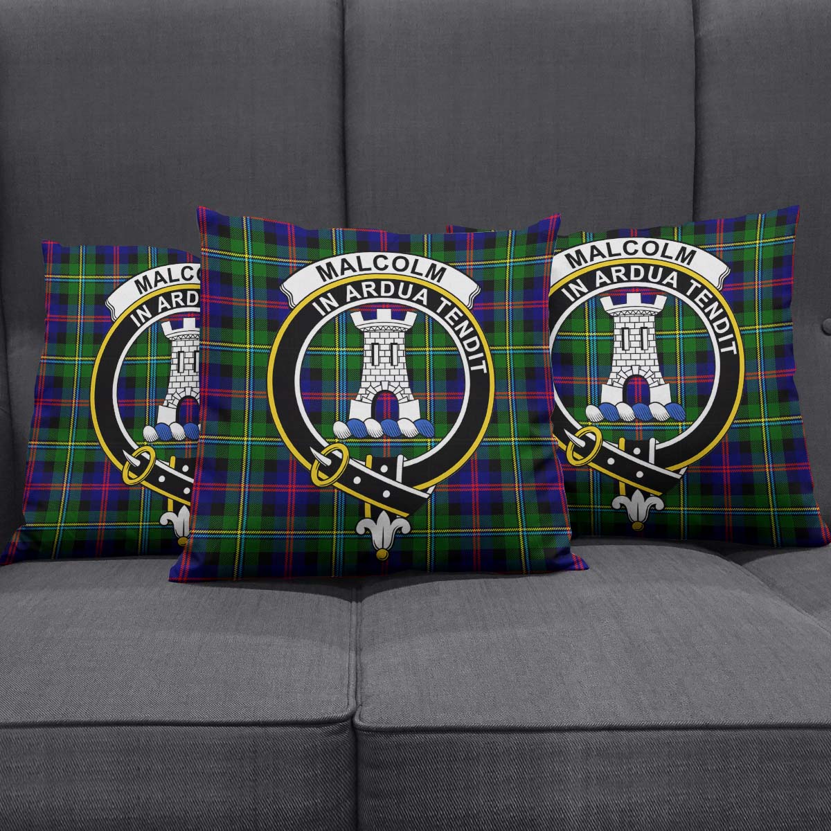 Malcolm Tartan Pillow Cover with Family Crest Square Pillow Cover - Tartanvibesclothing