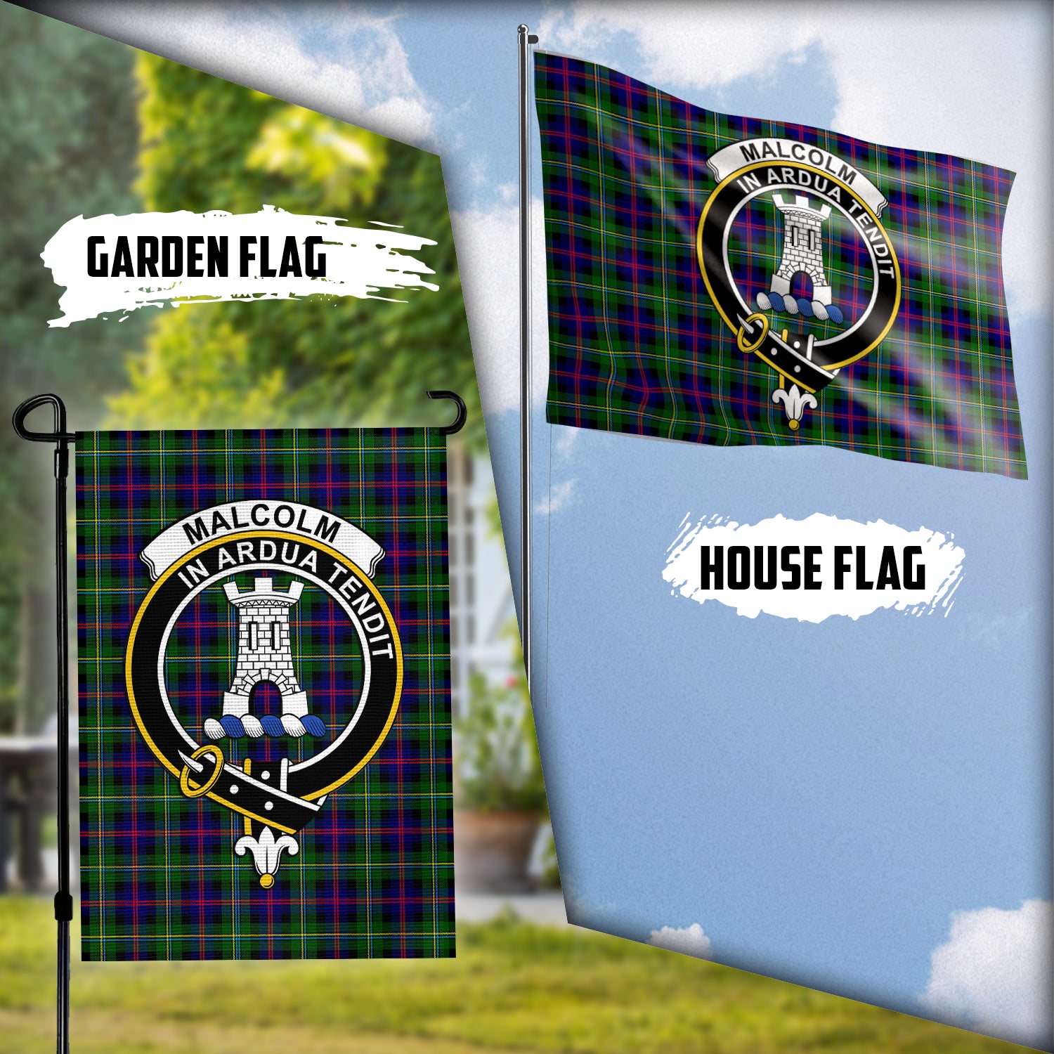 malcolm-tartan-flag-with-family-crest