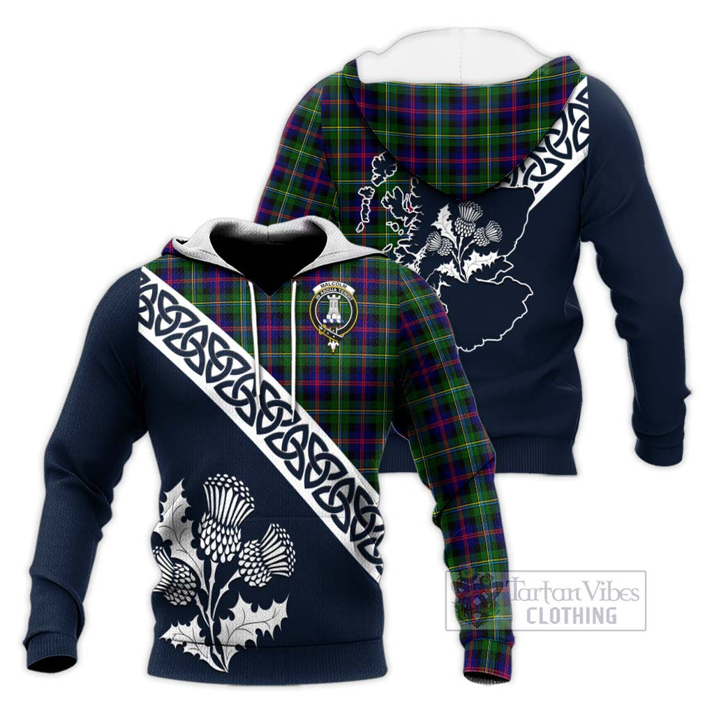 Tartan Vibes Clothing Malcolm Tartan Knitted Hoodie Featuring Thistle and Scotland Map