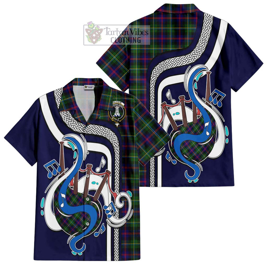 Malcolm Tartan Short Sleeve Button Shirt with Epic Bagpipe Style Kid - Tartanvibesclothing Shop