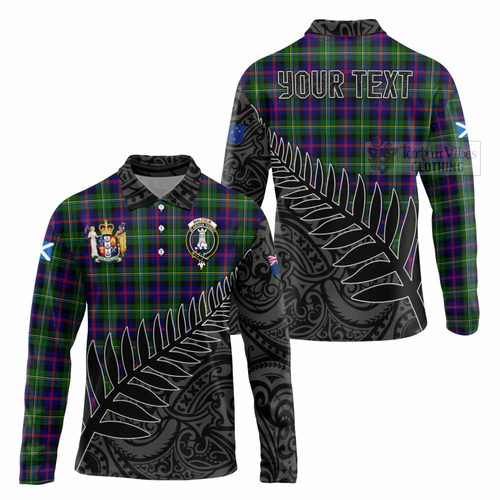 Tartan Vibes Clothing Malcolm Crest Tartan Long Sleeve Polo Shirt with New Zealand Silver Fern Half Style