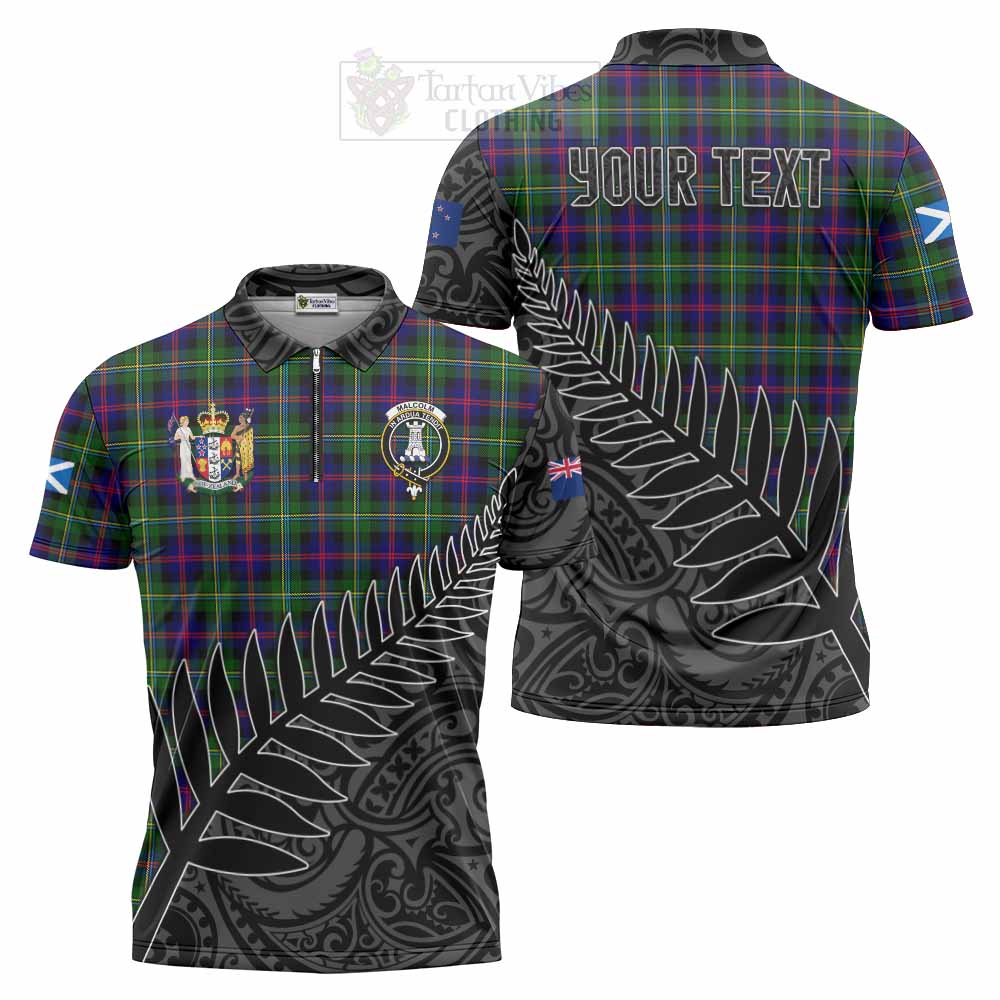 Tartan Vibes Clothing Malcolm Crest Tartan Zipper Polo Shirt with New Zealand Silver Fern Half Style