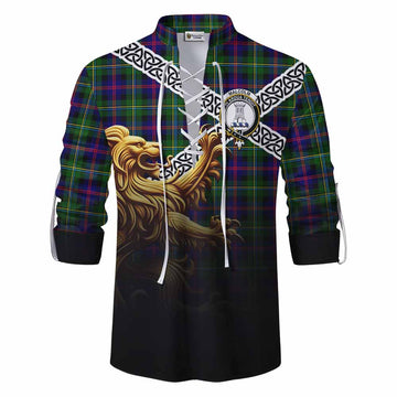 Malcolm Crest Tartan Ghillie Kilt Shirt with Golden Lion Emblem Celtic Style Men - Tartan Vibes Clothing