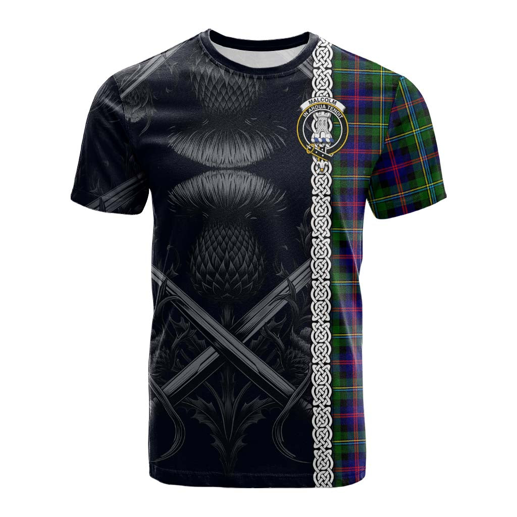 Tartan Vibes Clothing Malcolm Tartan Cotton T-shirt with Family Crest Cross Sword Thistle Celtic Vibes