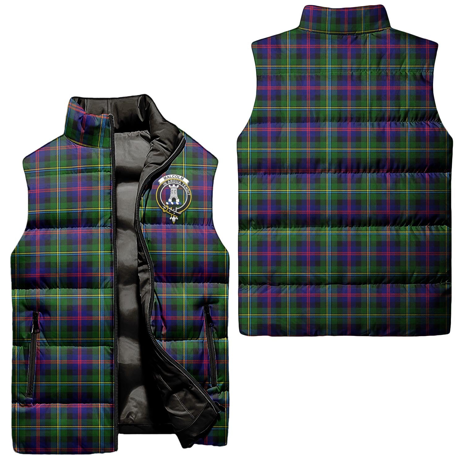 Malcolm Tartan Sleeveless Puffer Jacket with Family Crest Unisex - Tartanvibesclothing