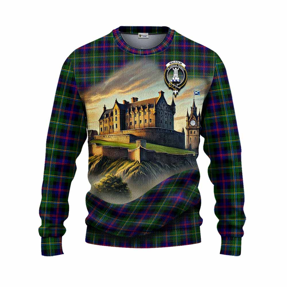 Malcolm Tartan Family Crest Knitted Sweater with Scottish Ancient Castle Style Unisex - Tartan Vibes Clothing