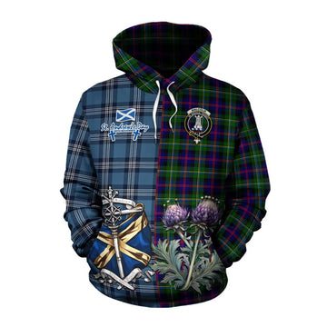 Malcolm Tartan Cotton Hoodie Happy St. Andrew's Day Half Tartan Style