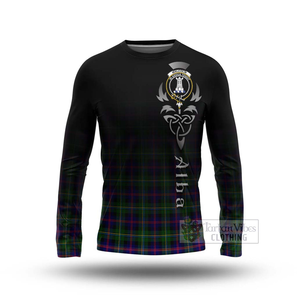 Tartan Vibes Clothing Malcolm Tartan Long Sleeve T-Shirt Featuring Alba Gu Brath Family Crest Celtic Inspired