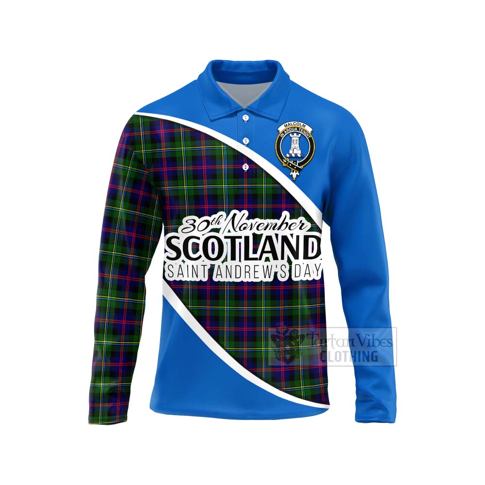 Tartan Vibes Clothing Malcolm Family Crest Tartan Long Sleeve Polo Shirt Celebrate Saint Andrew's Day in Style