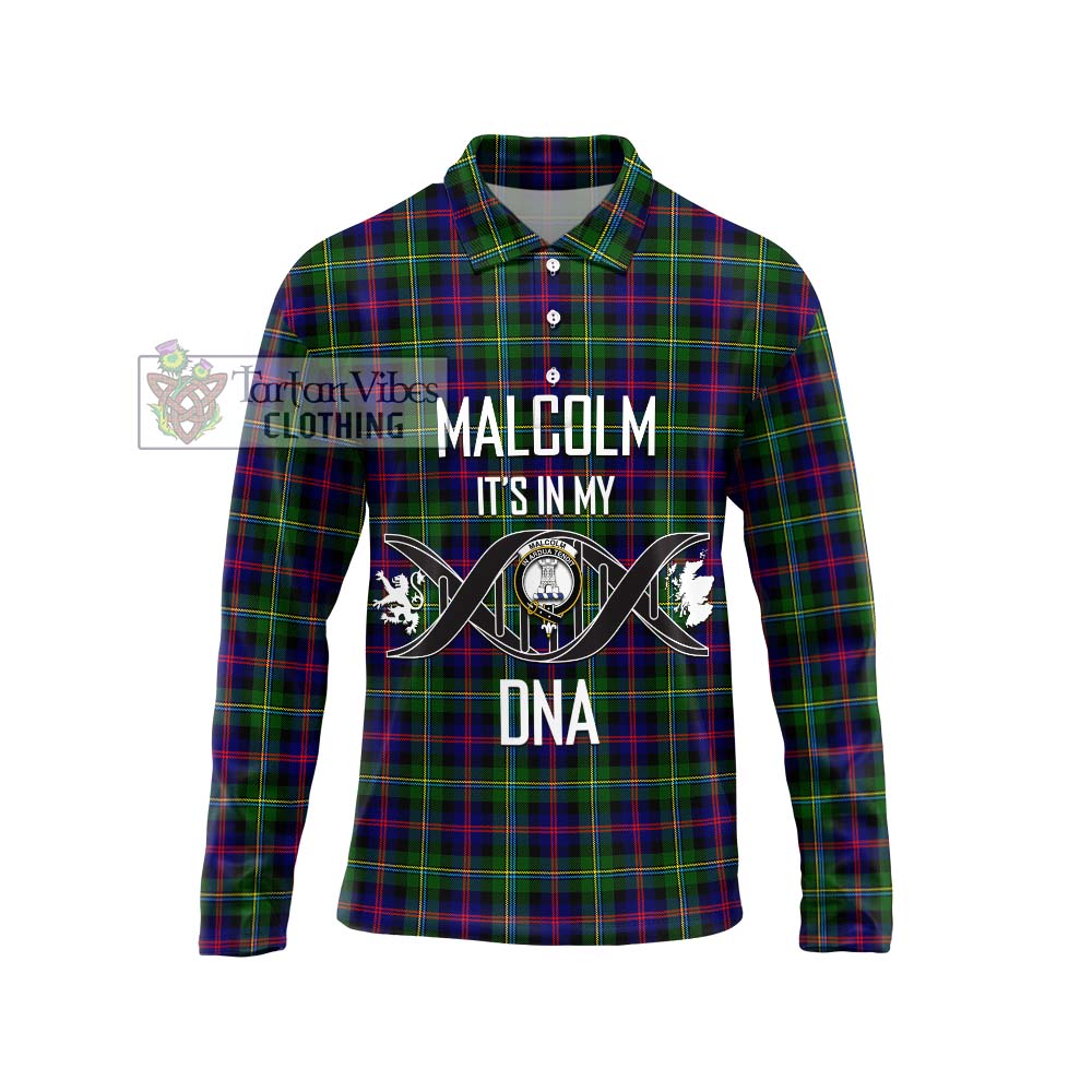 Tartan Vibes Clothing Malcolm Tartan Long Sleeve Polo Shirt with Family Crest DNA In Me Style