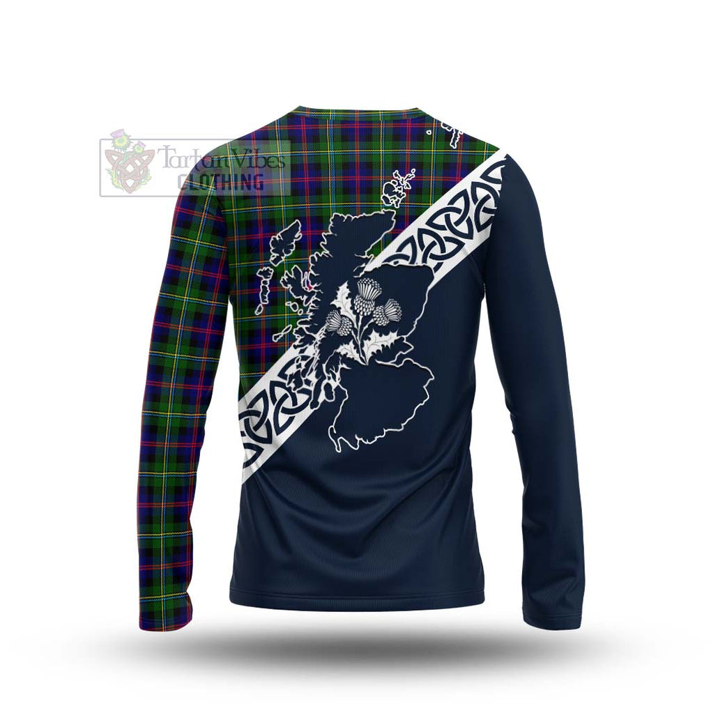 Tartan Vibes Clothing Malcolm Tartan Long Sleeve T-Shirt Featuring Thistle and Scotland Map