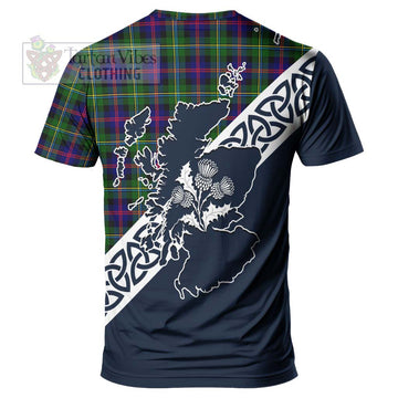 Malcolm Tartan T-Shirt Featuring Thistle and Scotland Map