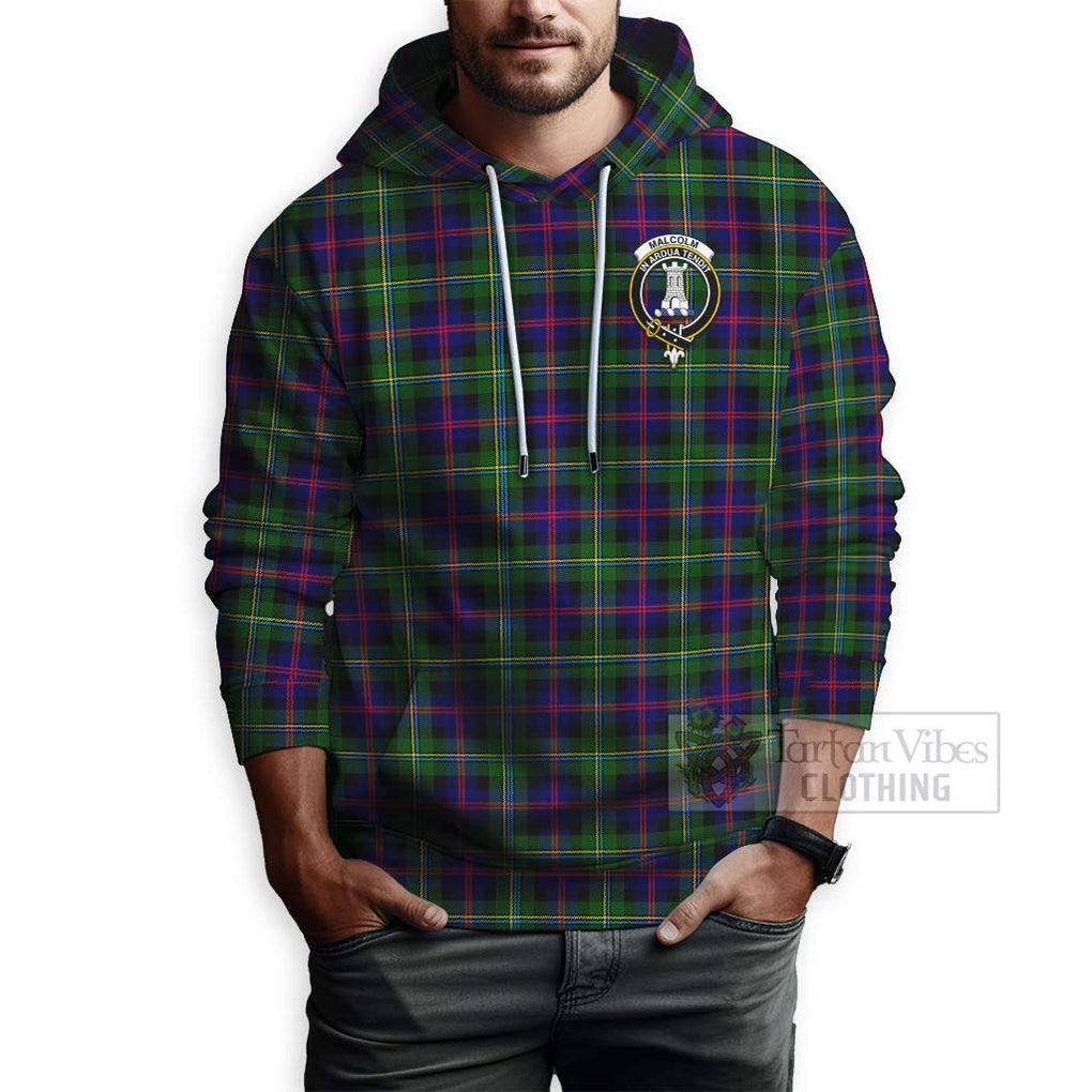 Tartan Vibes Clothing Malcolm Tartan Hoodie with Family Crest Celtic Skull Style