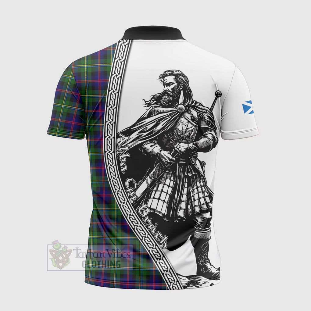 Tartan Vibes Clothing Malcolm Tartan Clan Crest Zipper Polo Shirt with Highlander Warrior Celtic Style