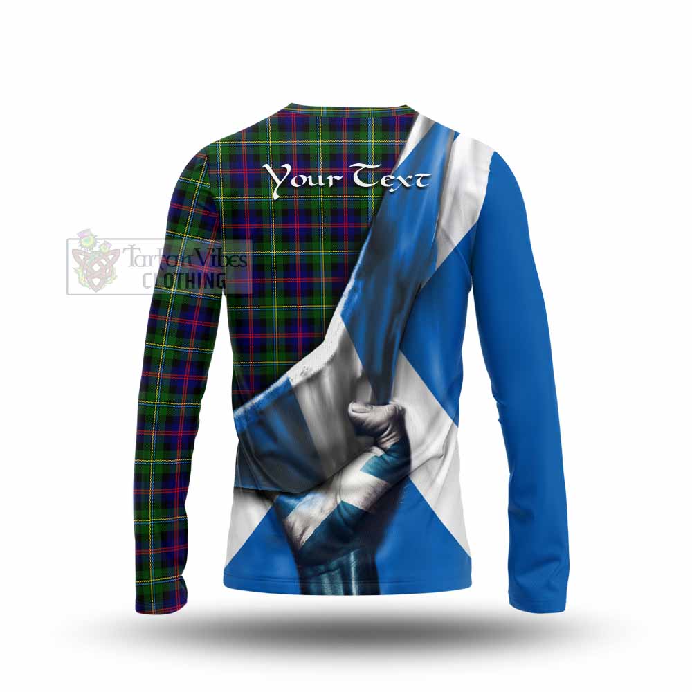 Tartan Vibes Clothing Malcolm Tartan Long Sleeve T-Shirt with Family Crest Scotland Patriotic Style