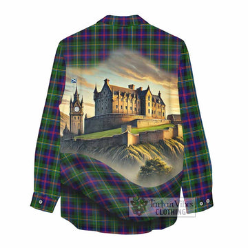 Malcolm Tartan Family Crest Women's Casual Shirt with Scottish Ancient Castle Style - Tartan Vibes Clothing