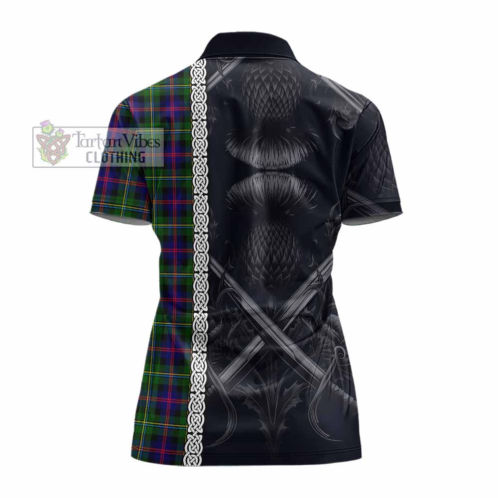 Tartan Vibes Clothing Malcolm Tartan Women's Polo Shirt with Family Crest Cross Sword Thistle Celtic Vibes