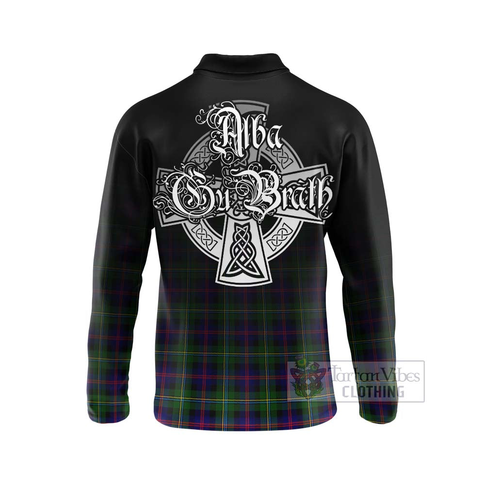 Tartan Vibes Clothing Malcolm Tartan Long Sleeve Polo Shirt Featuring Alba Gu Brath Family Crest Celtic Inspired