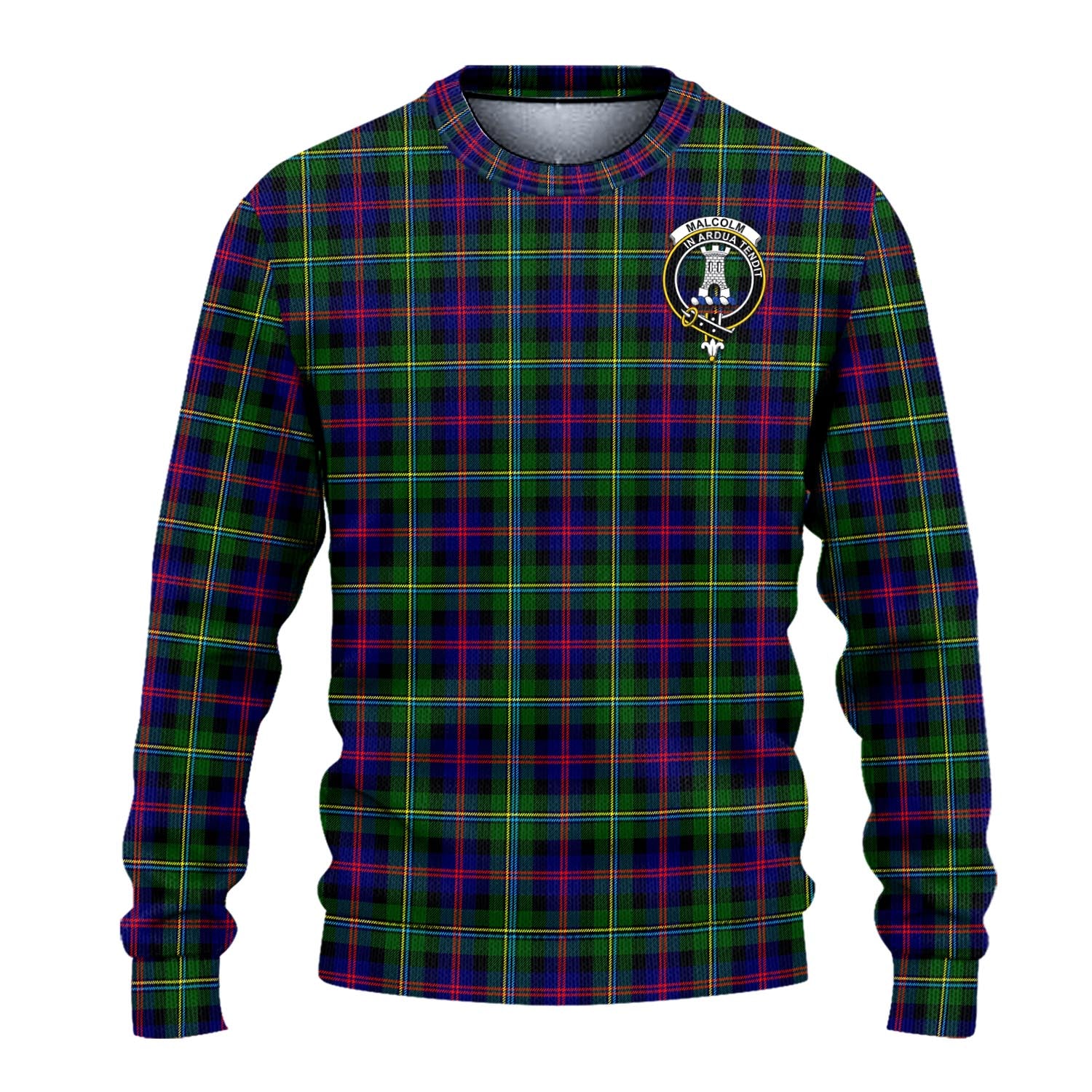 Malcolm Tartan Knitted Sweater with Family Crest - Tartanvibesclothing