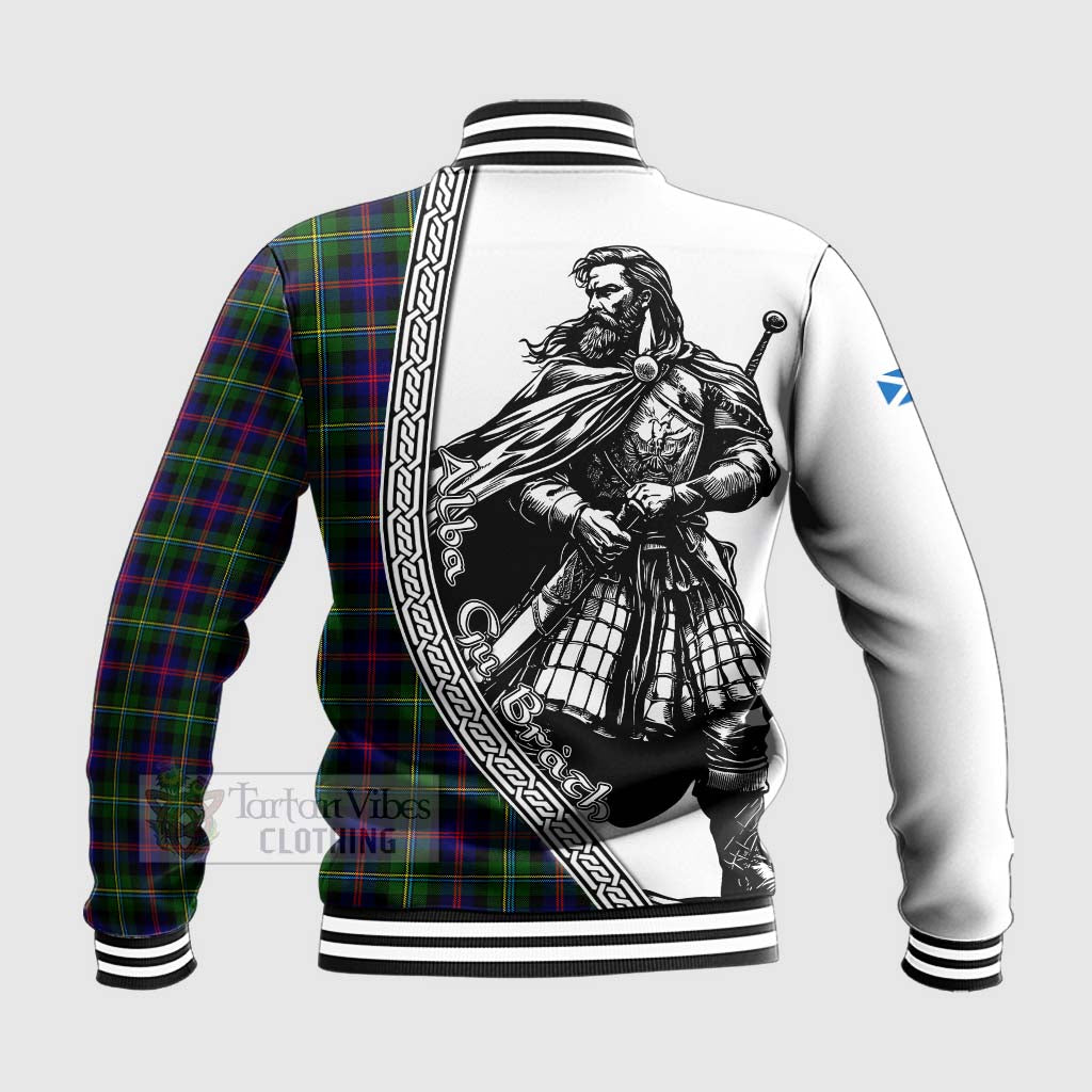 Tartan Vibes Clothing Malcolm Tartan Clan Crest Baseball Jacket with Highlander Warrior Celtic Style