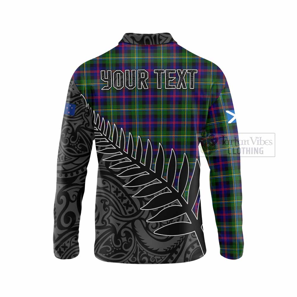 Tartan Vibes Clothing Malcolm Crest Tartan Long Sleeve Polo Shirt with New Zealand Silver Fern Half Style