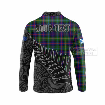 Malcolm Crest Tartan Long Sleeve Polo Shirt with New Zealand Silver Fern Half Style