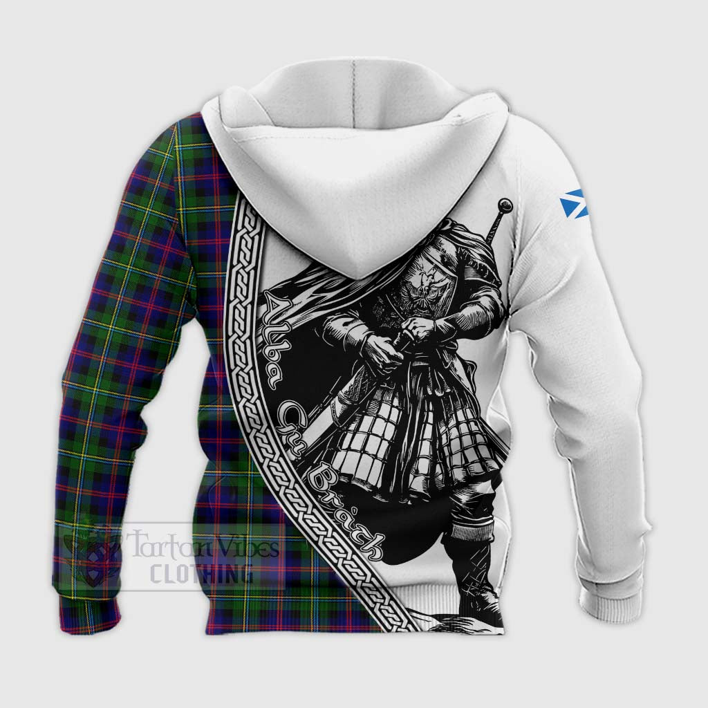 Tartan Vibes Clothing Malcolm Tartan Clan Crest Knitted Hoodie with Highlander Warrior Celtic Style