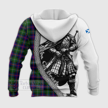 Malcolm Tartan Clan Crest Knitted Hoodie with Highlander Warrior Celtic Style