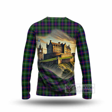 Malcolm Tartan Family Crest Long Sleeve T-Shirt with Scottish Ancient Castle Style - Tartan Vibes Clothing