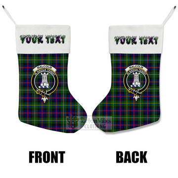 Malcolm Tartan Family Crest Christmas Stocking with Personalized Text