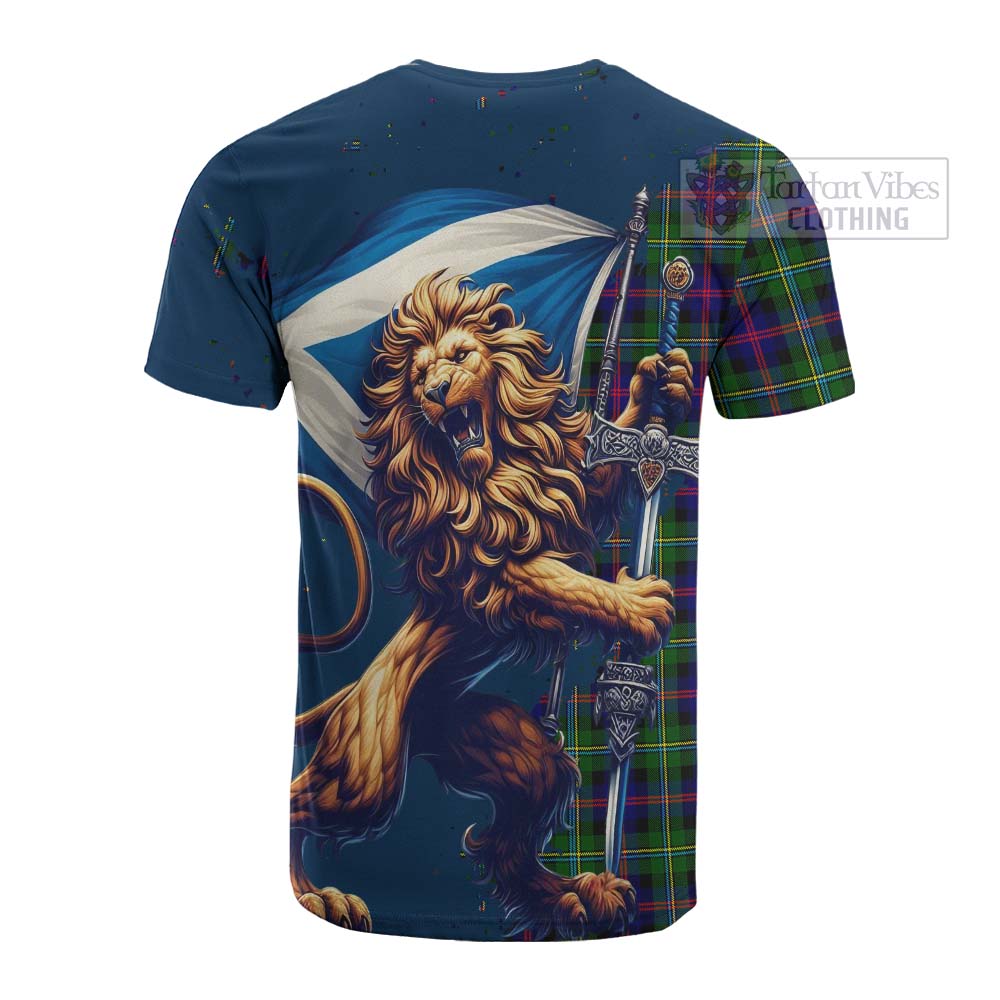 Tartan Vibes Clothing Malcolm Tartan Family Crest Cotton T-shirt with Scottish Majestic Lion