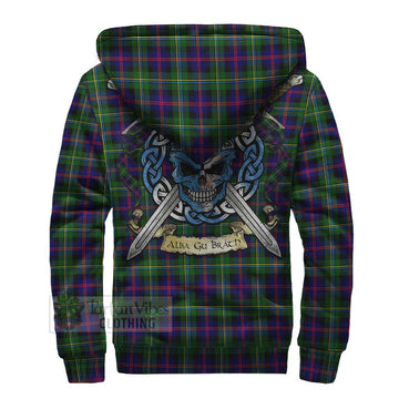 Malcolm Tartan Sherpa Hoodie with Family Crest Celtic Skull Style