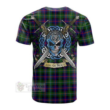 Malcolm Tartan Cotton T-shirt with Family Crest Celtic Skull Style