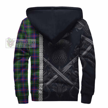 Malcolm Tartan Sherpa Hoodie with Family Crest Cross Sword Thistle Celtic Vibes