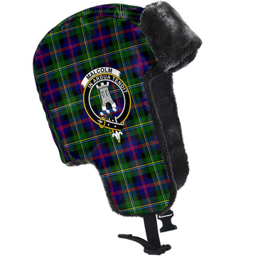 Malcolm Tartan Winter Trapper Hat with Family Crest