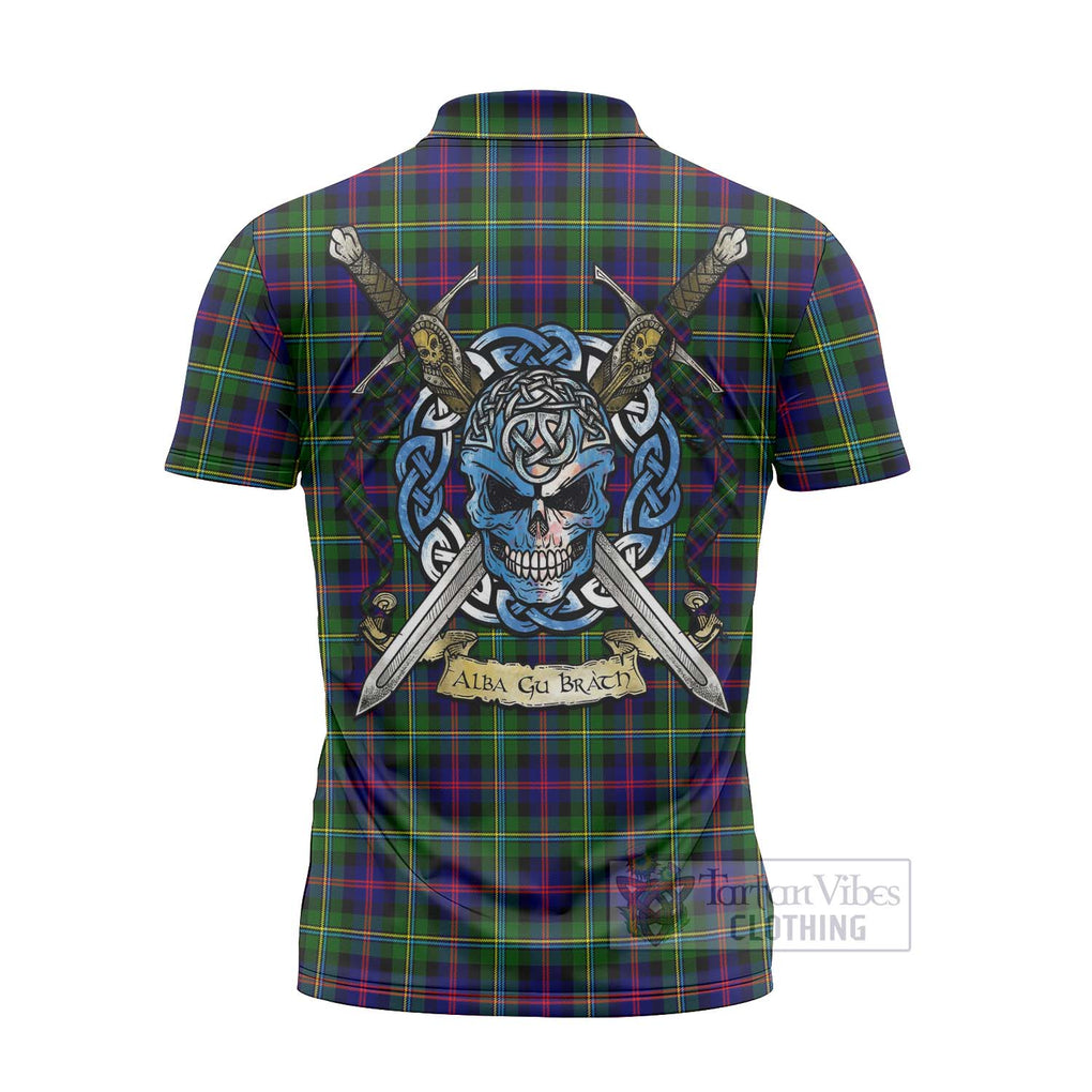 Tartan Vibes Clothing Malcolm Tartan Zipper Polo Shirt with Family Crest Celtic Skull Style