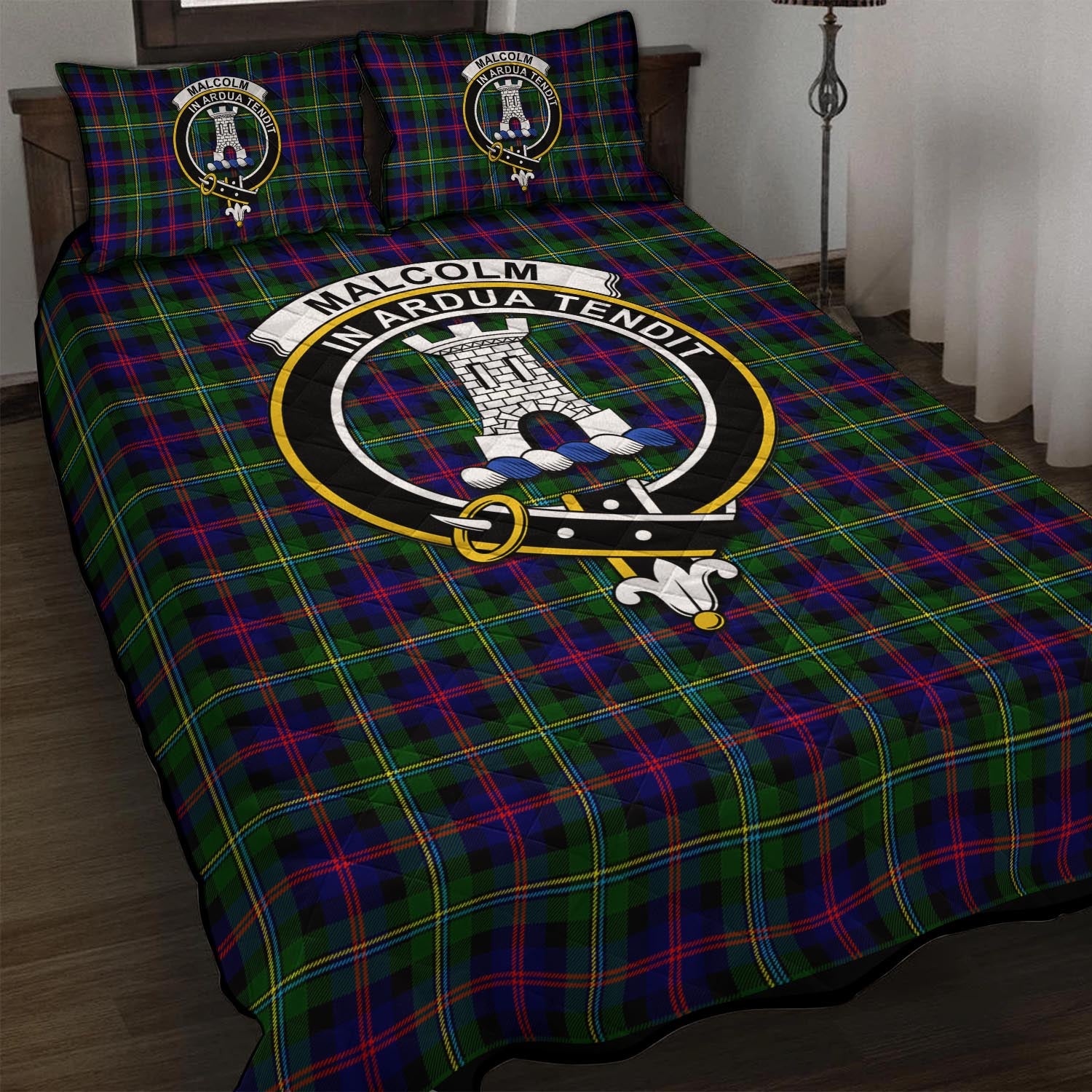 Malcolm Tartan Quilt Bed Set with Family Crest - Tartanvibesclothing